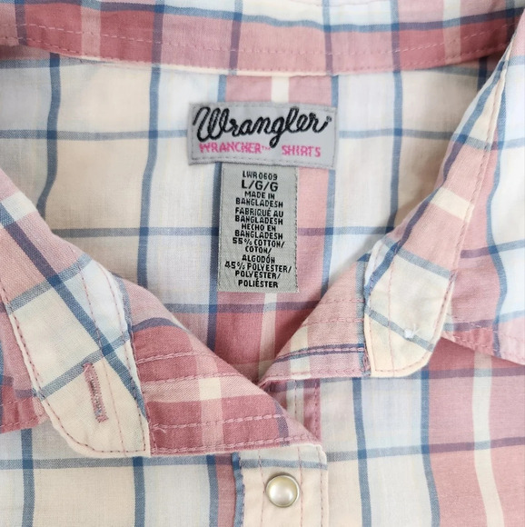 Wrangler Pearl Snap Pink Plaid Western Style Top. - Picture 5 of 9